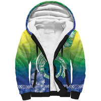 Malpampa Vanuatu Sherpa Hoodie Hibiscus Sand Drawing with Pacific Pattern LT9 Unisex Green Art - Polynesian Pride