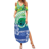 Malpampa Vanuatu Summer Maxi Dress Hibiscus Sand Drawing with Pacific Pattern LT9 Women Green Art - Polynesian Pride