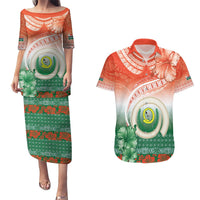 Penama Vanuatu Couples Matching Puletasi and Hawaiian Shirt Hibiscus Sand Drawing with Pacific Pattern LT9 Red Art - Polynesian Pride