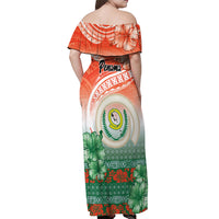 Penama Vanuatu Off Shoulder Maxi Dress Hibiscus Sand Drawing with Pacific Pattern