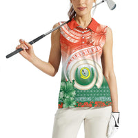 Penama Vanuatu Women Sleeveless Polo Shirt Hibiscus Sand Drawing with Pacific Pattern