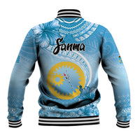 Sanma Vanuatu Baseball Jacket Hibiscus Sand Drawing with Pacific Pattern