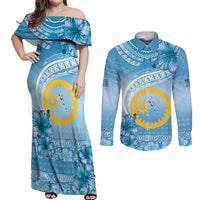 Sanma Vanuatu Couples Matching Off Shoulder Maxi Dress and Long Sleeve Button Shirt Hibiscus Sand Drawing with Pacific Pattern