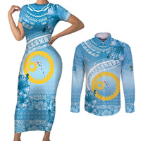 Sanma Vanuatu Couples Matching Short Sleeve Bodycon Dress and Long Sleeve Button Shirt Hibiscus Sand Drawing with Pacific Pattern
