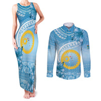 Sanma Vanuatu Couples Matching Tank Maxi Dress and Long Sleeve Button Shirt Hibiscus Sand Drawing with Pacific Pattern