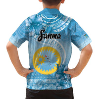 Sanma Vanuatu Family Matching Off Shoulder Short Dress and Hawaiian Shirt Hibiscus Sand Drawing with Pacific Pattern