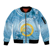 Sanma Vanuatu Sleeve Zip Bomber Jacket Hibiscus Sand Drawing with Pacific Pattern