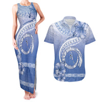 Shefa Vanuatu Couples Matching Tank Maxi Dress and Hawaiian Shirt Hibiscus Sand Drawing with Pacific Pattern LT9 Blue Art - Polynesian Pride