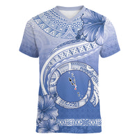 Shefa Vanuatu Women V-Neck T-Shirt Hibiscus Sand Drawing with Pacific Pattern