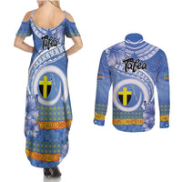 Tafea Vanuatu Couples Matching Summer Maxi Dress and Long Sleeve Button Shirt Hibiscus Sand Drawing with Pacific Pattern