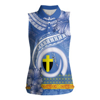 Tafea Vanuatu Women Sleeveless Polo Shirt Hibiscus Sand Drawing with Pacific Pattern