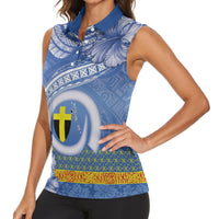Tafea Vanuatu Women Sleeveless Polo Shirt Hibiscus Sand Drawing with Pacific Pattern