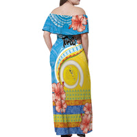 Torba Vanuatu Off Shoulder Maxi Dress Hibiscus Sand Drawing with Pacific Pattern