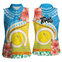 Torba Vanuatu Women Sleeveless Polo Shirt Hibiscus Sand Drawing with Pacific Pattern
