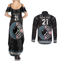 Custom Fiji and New Zealand Couples Matching Summer Maxi Dress and Long Sleeve Button Shirt Maori Fern Mix Tapa Tribal Unique LT9 - Polynesian Pride
