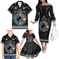 Custom Fiji and New Zealand Family Matching Off The Shoulder Long Sleeve Dress and Hawaiian Shirt Maori Fern Mix Tapa Tribal Unique LT9 - Polynesian Pride
