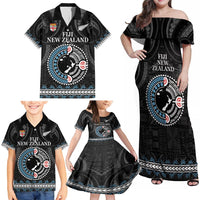 Custom Fiji and New Zealand Family Matching Off Shoulder Maxi Dress and Hawaiian Shirt Maori Fern Mix Tapa Tribal Unique LT9 - Polynesian Pride