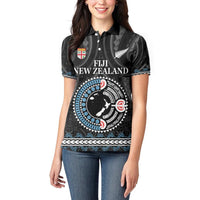 Custom Fiji and New Zealand Women Polo Shirt Maori Fern Mix Tapa Tribal Unique LT9 - Polynesian Pride