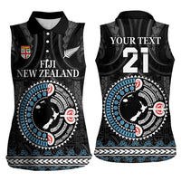 Custom Fiji and New Zealand Women Sleeveless Polo Shirt Maori Fern Mix Tapa Tribal Unique LT9 - Polynesian Pride