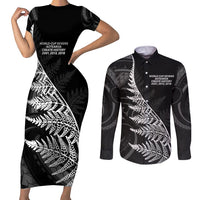 New Zealand Black Fern 7s Couples Matching Short Sleeve Bodycon Dress and Long Sleeve Button Shirt History World Cup Sevens LT9 Black - Polynesian Pride