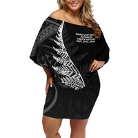 New Zealand Black Fern 7s Family Matching Off Shoulder Short Dress and Hawaiian Shirt History World Cup Sevens LT9 Mom's Dress Black - Polynesian Pride