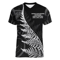 New Zealand Black Fern 7s Women V-Neck T-Shirt History World Cup Sevens LT9 Female Black - Polynesian Pride