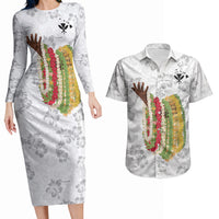 Hawaii Lei Kamehameha Couples Matching Long Sleeve Bodycon Dress and Hawaiian Shirt Ke'oke'o Seamless Pattern Hibiscus Flower LT9 White - Polynesian Pride