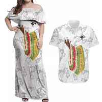 Hawaii Lei Kamehameha Couples Matching Off Shoulder Maxi Dress and Hawaiian Shirt Ke'oke'o Seamless Pattern Hibiscus Flower