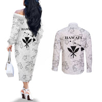 Hawaii Lei Kamehameha Couples Matching Off The Shoulder Long Sleeve Dress and Long Sleeve Button Shirt Ke'oke'o Seamless Pattern Hibiscus Flower LT9 - Polynesian Pride