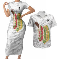 Hawaii Lei Kamehameha Couples Matching Short Sleeve Bodycon Dress and Hawaiian Shirt Ke'oke'o Seamless Pattern Hibiscus Flower LT9 White - Polynesian Pride