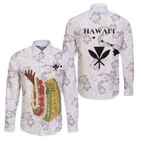 Hawaii Lei Kamehameha Family Matching Puletasi and Hawaiian Shirt Ke'oke'o Seamless Pattern Hibiscus Flower LT9 Dad's Shirt - Long Sleeve White - Polynesian Pride