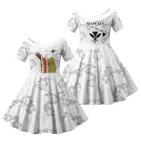 Hawaii Lei Kamehameha Family Matching Puletasi and Hawaiian Shirt Ke'oke'o Seamless Pattern Hibiscus Flower LT9 Daughter's Dress White - Polynesian Pride