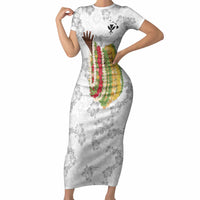 Hawaii Lei Kamehameha Short Sleeve Bodycon Dress Ke'oke'o Seamless Pattern Hibiscus Flower LT9 Long Dress White - Polynesian Pride