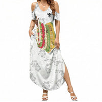 Hawaii Lei Kamehameha Summer Maxi Dress Ke'oke'o Seamless Pattern Hibiscus Flower LT9 Women White - Polynesian Pride