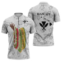 Hawaii Lei Kamehameha Zipper Polo Shirt Ke'oke'o Seamless Pattern Hibiscus Flower LT9 - Polynesian Pride