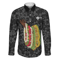Hawaii Lei Kamehameha Family Matching Long Sleeve Bodycon Dress and Hawaiian Shirt Ele'ele Seamless Pattern Hibiscus Flower LT9 Daughter's Dress Black - Polynesian Pride