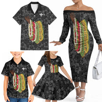 Hawaii Lei Kamehameha Family Matching Off The Shoulder Long Sleeve Dress and Hawaiian Shirt Ele'ele Seamless Pattern Hibiscus Flower LT9 - Polynesian Pride