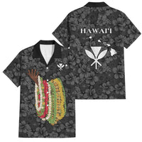 Hawaii Lei Kamehameha Family Matching Off The Shoulder Long Sleeve Dress and Hawaiian Shirt Ele'ele Seamless Pattern Hibiscus Flower LT9 Dad's Shirt - Short Sleeve Black - Polynesian Pride
