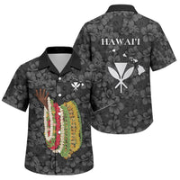 Hawaii Lei Kamehameha Family Matching Off The Shoulder Long Sleeve Dress and Hawaiian Shirt Ele'ele Seamless Pattern Hibiscus Flower LT9 Son's Shirt Black - Polynesian Pride