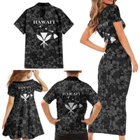 Hawaii Lei Kamehameha Family Matching Short Sleeve Bodycon Dress and Hawaiian Shirt Ele'ele Seamless Pattern Hibiscus Flower LT9 Mom's Dress Black - Polynesian Pride