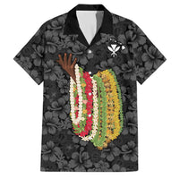 Hawaii Lei Kamehameha Family Matching Tank Maxi Dress and Hawaiian Shirt Ele'ele Seamless Pattern Hibiscus Flower LT9 Dad's Shirt - Short Sleeve Black - Polynesian Pride