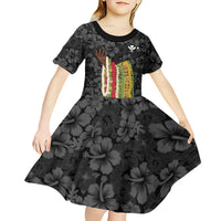 Hawaii Lei Kamehameha Kid Short Sleeve Dress Ele'ele Seamless Pattern Hibiscus Flower