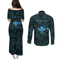 Hawaii Lei Kamehameha Couples Matching Puletasi and Long Sleeve Button Shirt Uliuli Seamless Pattern Hibiscus Flower LT9 - Polynesian Pride
