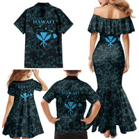 Hawaii Lei Kamehameha Family Matching Mermaid Dress and Hawaiian Shirt Uliuli Seamless Pattern Hibiscus Flower LT9 Mom's Dress Blue - Polynesian Pride