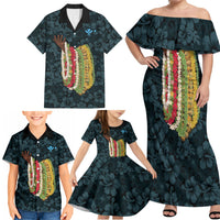 Hawaii Lei Kamehameha Family Matching Off Shoulder Maxi Dress and Hawaiian Shirt Uliuli Seamless Pattern Hibiscus Flower LT9 - Polynesian Pride