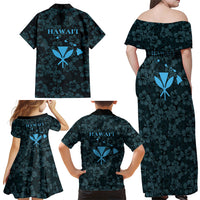 Hawaii Lei Kamehameha Family Matching Off Shoulder Maxi Dress and Hawaiian Shirt Uliuli Seamless Pattern Hibiscus Flower LT9 Mom's Dress Blue - Polynesian Pride