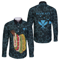 Hawaii Lei Kamehameha Family Matching Summer Maxi Dress and Hawaiian Shirt Uliuli Seamless Pattern Hibiscus Flower LT9 Dad's Shirt - Long Sleeve Blue - Polynesian Pride