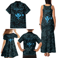 Hawaii Lei Kamehameha Family Matching Tank Maxi Dress and Hawaiian Shirt Uliuli Seamless Pattern Hibiscus Flower LT9 Mom's Dress Blue - Polynesian Pride