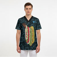 Hawaii Lei Kamehameha Scrub Top Uliuli Seamless Pattern Hibiscus Flower