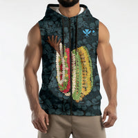 Hawaii Lei Kamehameha Sleeveless Zip Hoodie Uliuli Seamless Pattern Hibiscus Flower